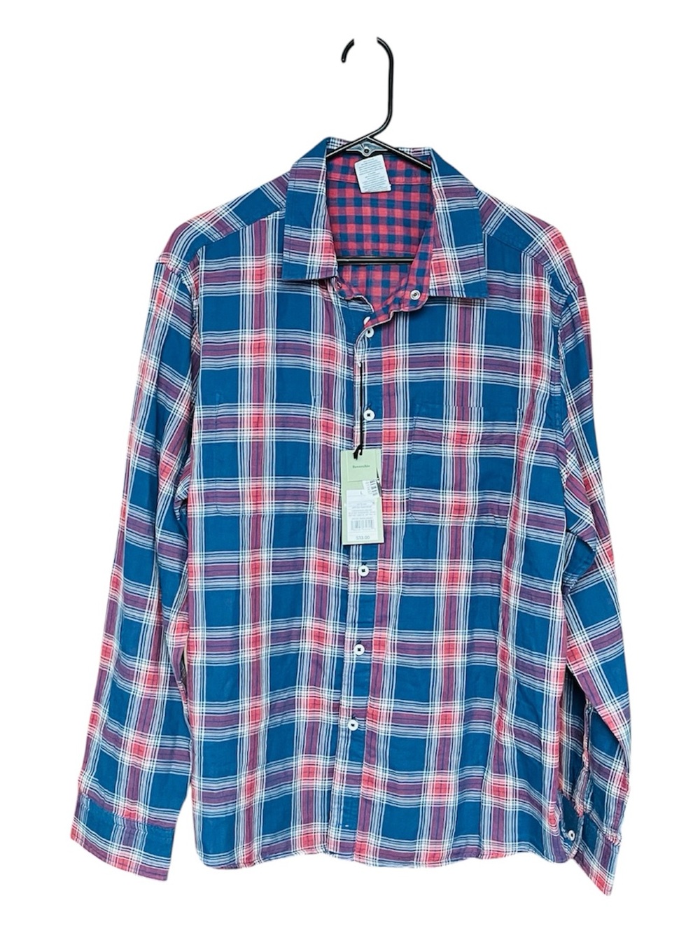 Goodfellow & Co Blue Red Plaid Long-Sleeve Button-Down Reverse Shirt Large